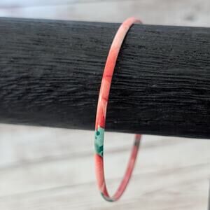 Vintage Bracelet Red & Green Thin Bangle - Strawberry Like? Pattern